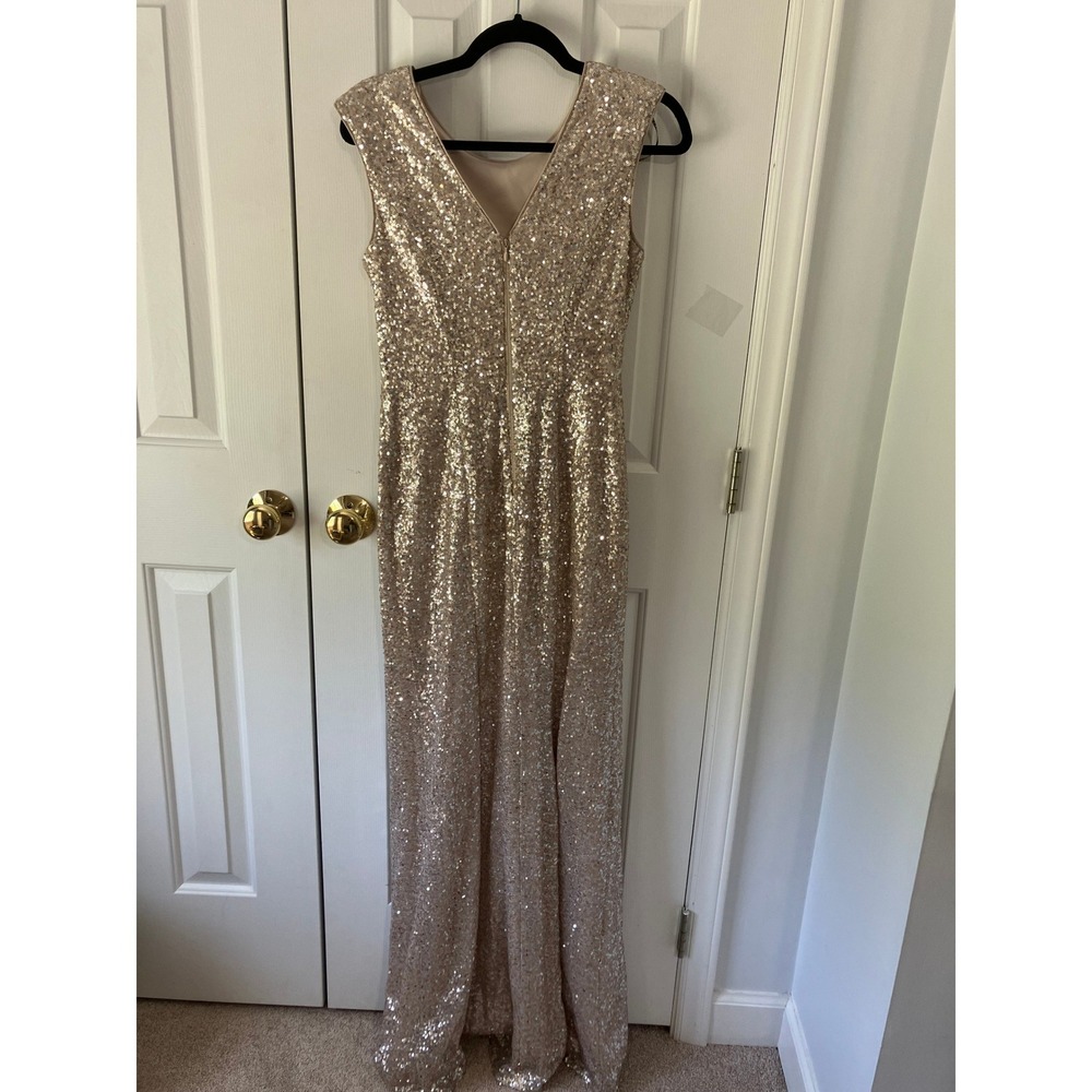 Vince Camuto Womens Champagne Gold Sequin Sleeveless Gown Maxi Dress Size 8 - Picture 2 of 6